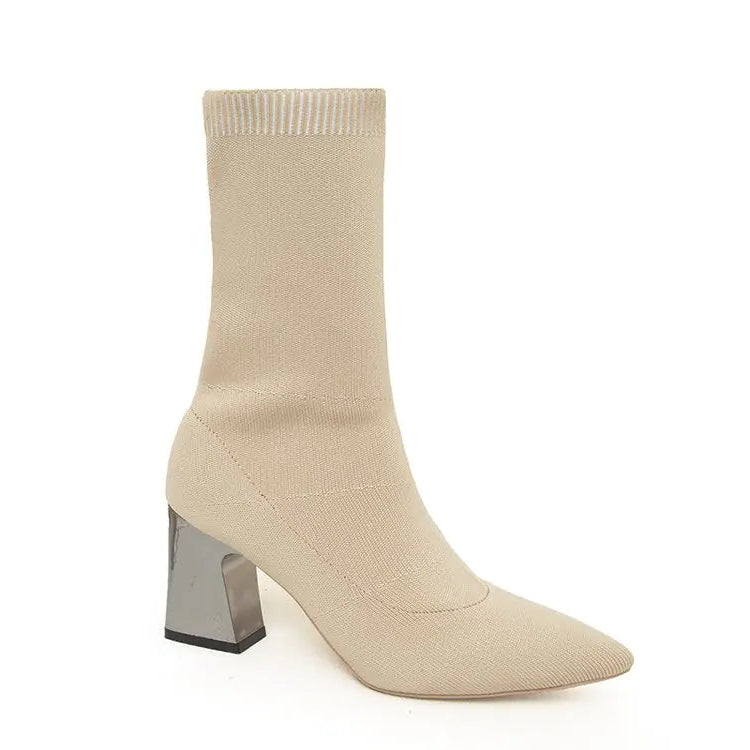 Cizme scurte cu toc argintiu