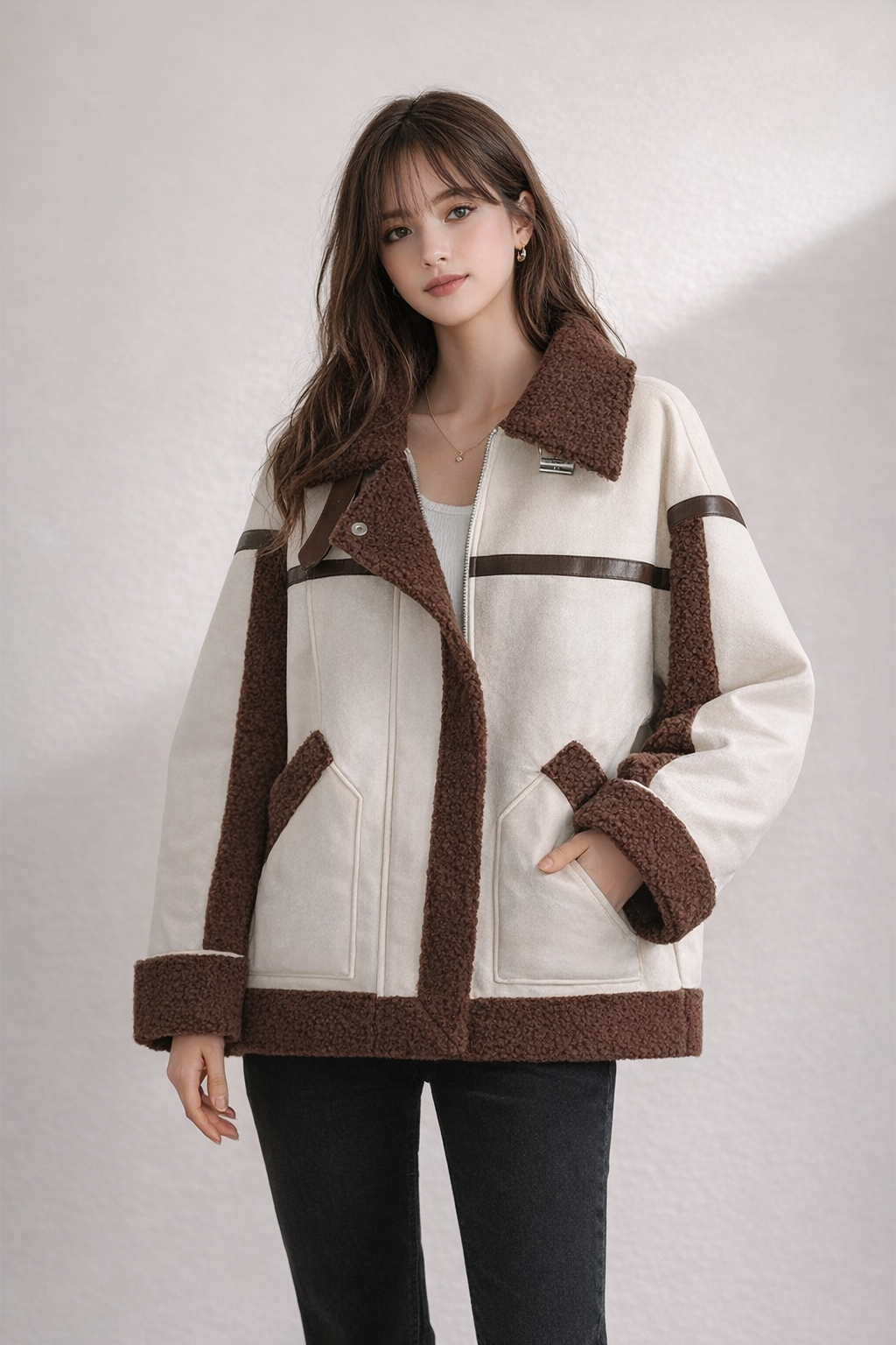 Contrast Shearling Jacket