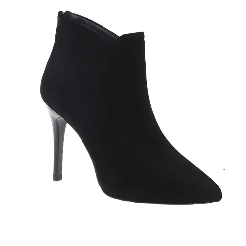 Botine stiletto din piele întoarsă