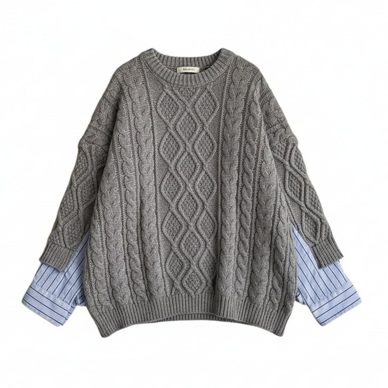 Pulover oversized cu mâneci duble