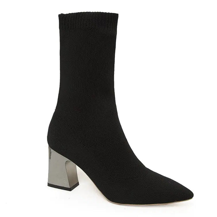 Cizme scurte cu toc argintiu